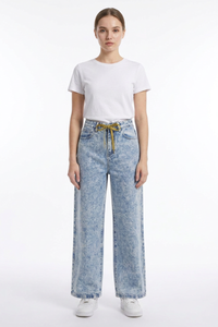 Women's Drawstring High Waist Relaxed Straight Leg Jeans