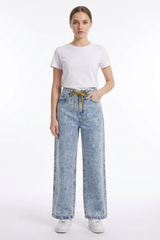 Women's Drawstring High Waist Relaxed Straight Leg Jeans