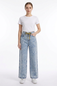 Women's Drawstring High Waist Relaxed Straight Leg Jeans