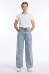 Women's Drawstring High Waist Relaxed Straight Leg Jeans
