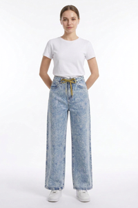 Women's Drawstring High Waist Relaxed Straight Leg Jeans
