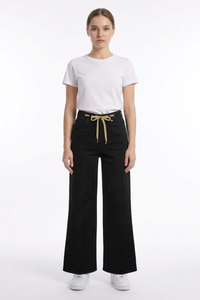 Women's Drawstring High Waist Relaxed Straight Leg Jeans