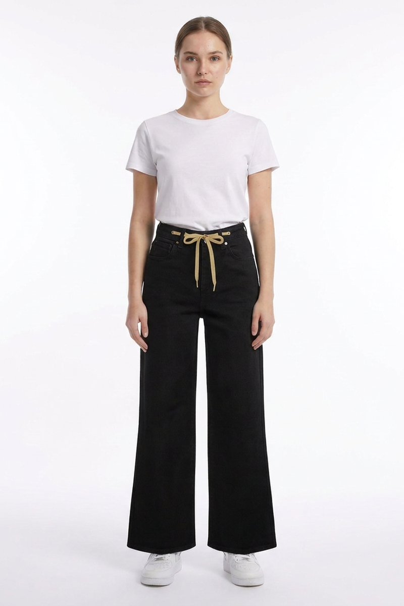 Women's Drawstring High Waist Relaxed Straight Leg Jeans