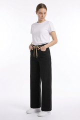 Women's Drawstring High Waist Relaxed Straight Leg Jeans