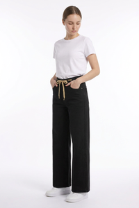 Women's Drawstring High Waist Relaxed Straight Leg Jeans