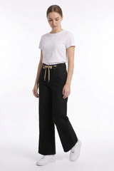 Women's Drawstring High Waist Relaxed Straight Leg Jeans
