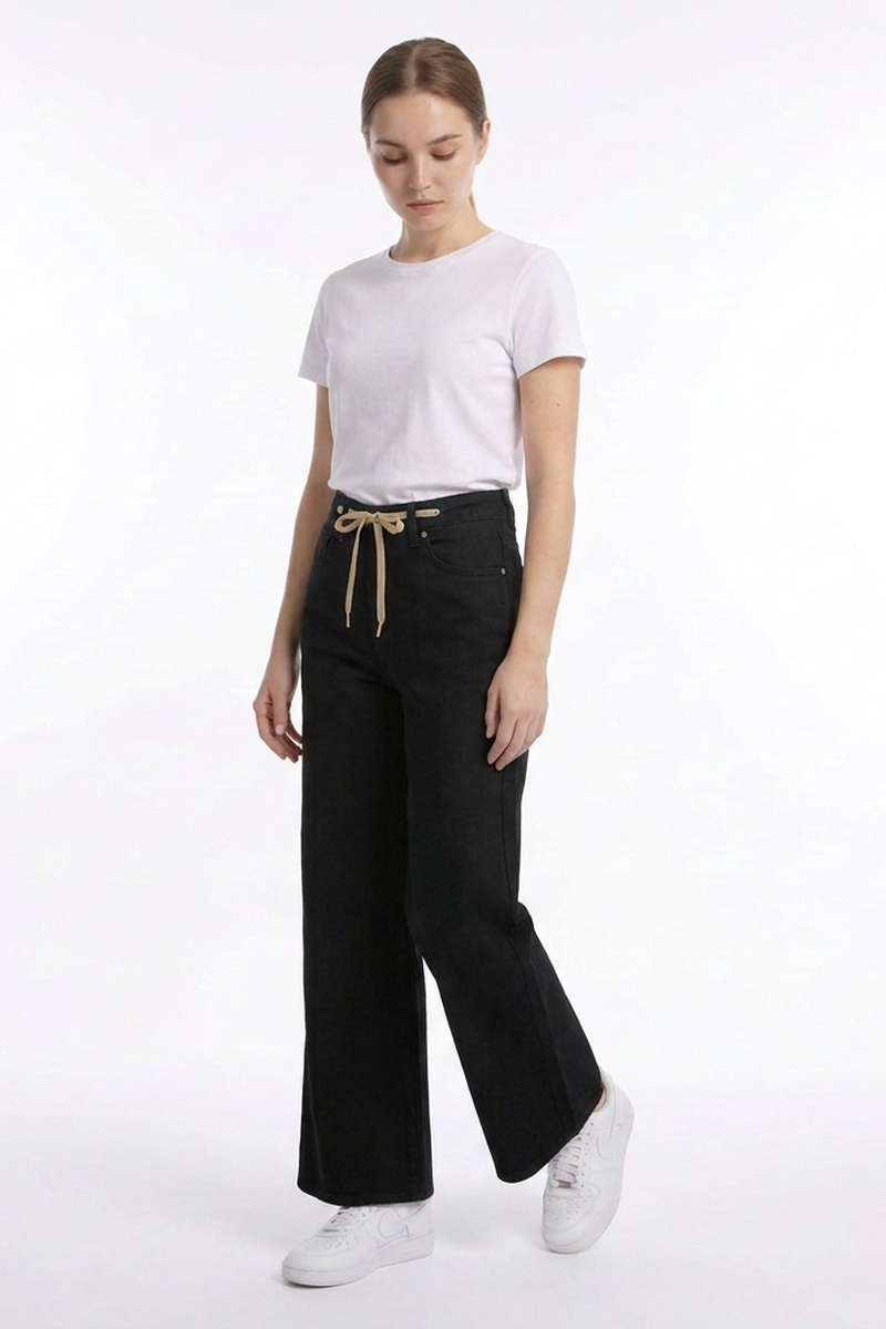 Women's Drawstring High Waist Relaxed Straight Leg Jeans