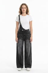 Women's Relaxed Fit One-Strap Wide Leg Denim Overalls