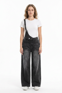 Women's Relaxed Fit One-Strap Wide Leg Denim Overalls