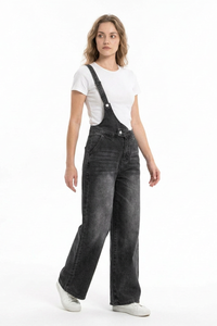 Women's Relaxed Fit One-Strap Wide Leg Denim Overalls