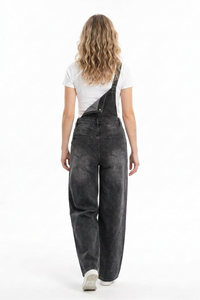 Women's Relaxed Fit One-Strap Wide Leg Denim Overalls