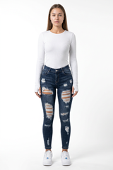 Women's High Waist Skinny Ripped Jeans