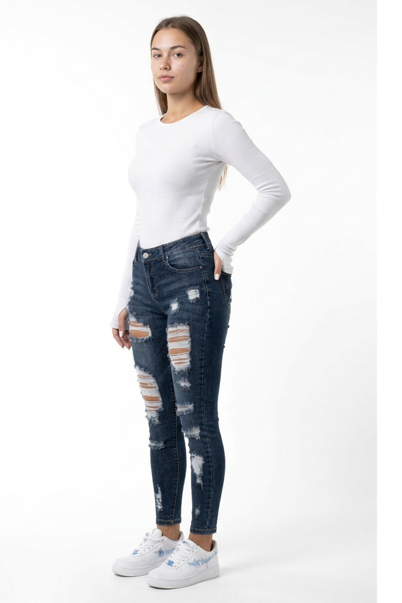Women's High Waist Skinny Ripped Jeans