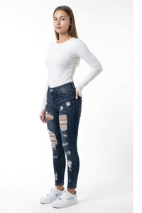 Women's High Waist Skinny Ripped Jeans