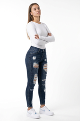 Women's High Waist Skinny Ripped Jeans