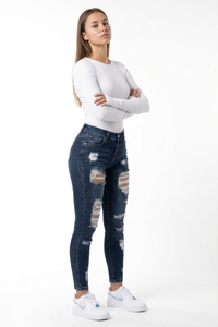 Women's High Waist Skinny Ripped Jeans