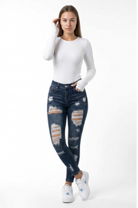 Women's High Waist Skinny Ripped Jeans