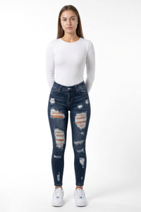 Women's High Waist Skinny Ripped Jeans