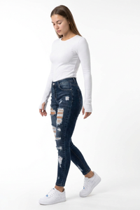 Women's High Waist Skinny Ripped Jeans