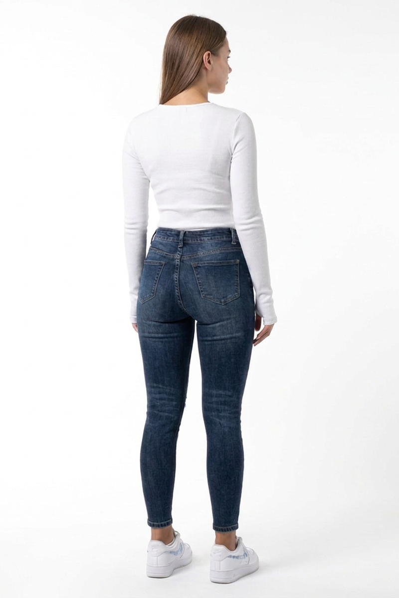 Women's High Waist Skinny Ripped Jeans