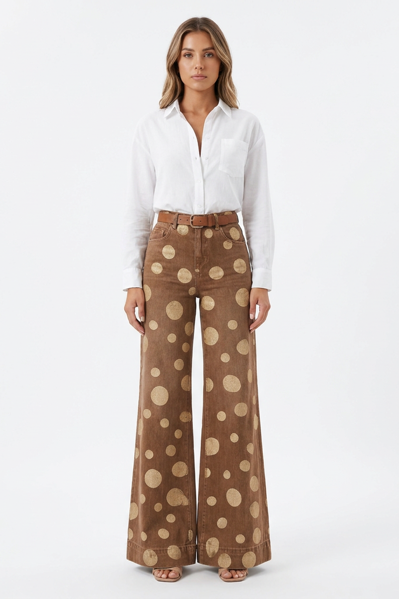 Women's Retro Polka Dot High Waist Wide Leg Jeans