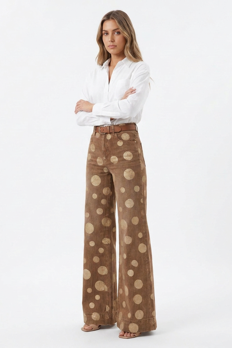 Women's Retro Polka Dot High Waist Wide Leg Jeans