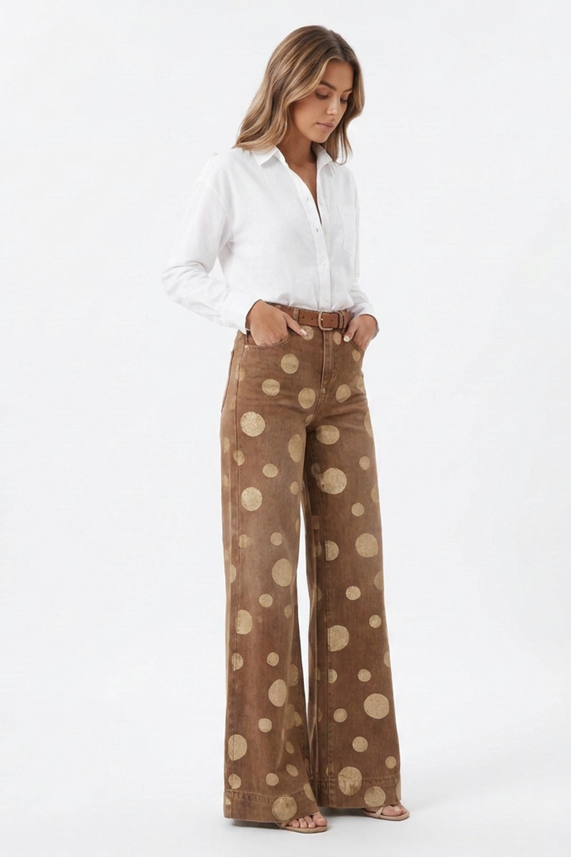 Women's Retro Polka Dot High Waist Wide Leg Jeans