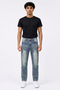 Men's Vintage Wash Slim-Fit Straight Leg Jeans