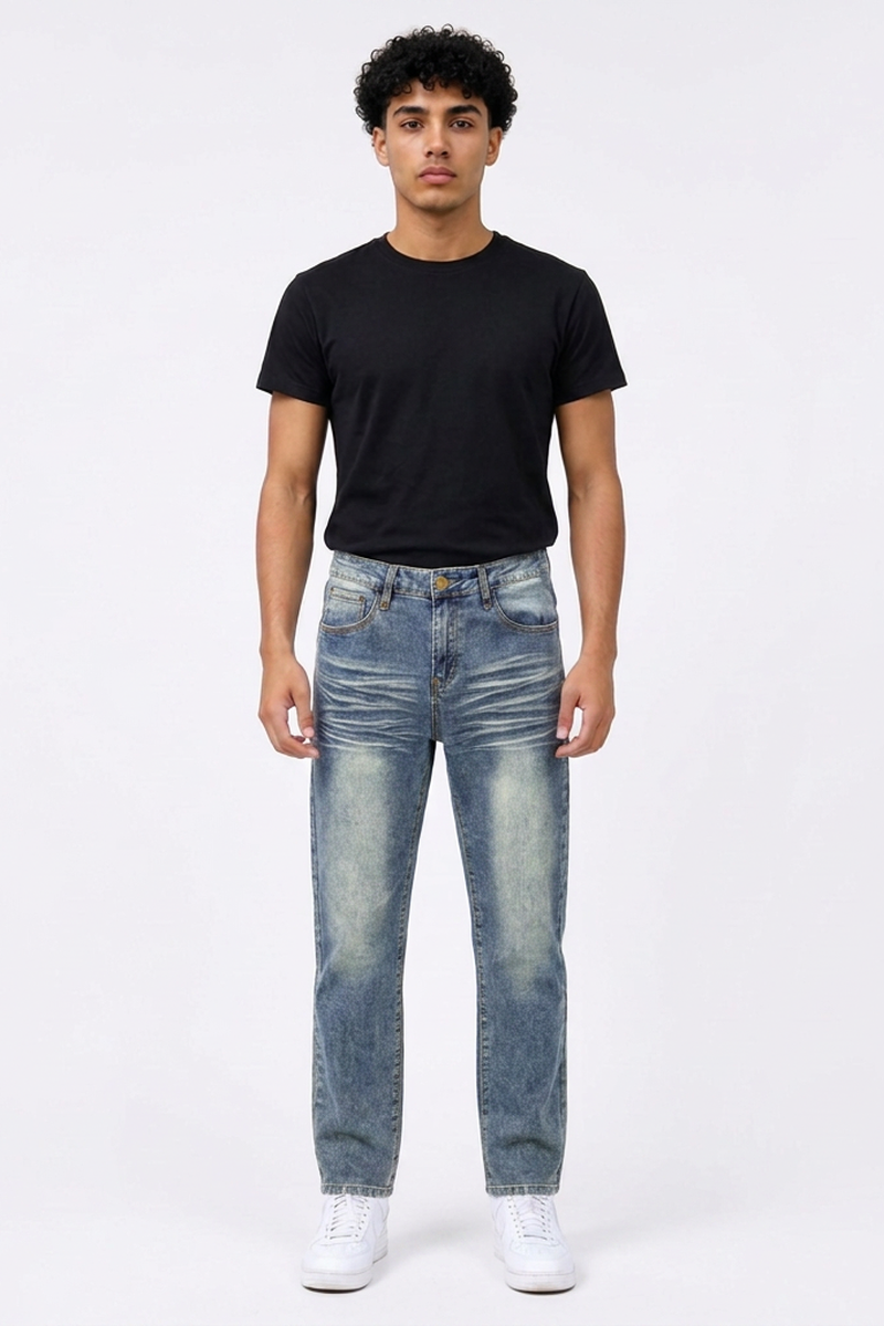 Men's Vintage Wash Slim-Fit Straight Leg Jeans
