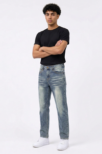 Men's Vintage Wash Slim-Fit Straight Leg Jeans