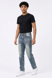 Men's Vintage Wash Slim-Fit Straight Leg Jeans