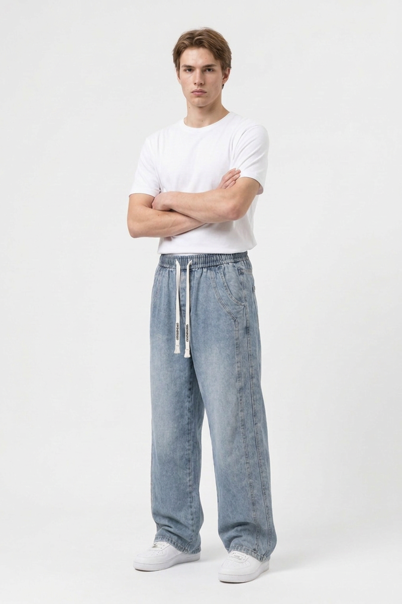 Men's Casual Loose Wide Leg Drawstring Jeans
