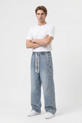 Men's Casual Loose Wide Leg Drawstring Jeans