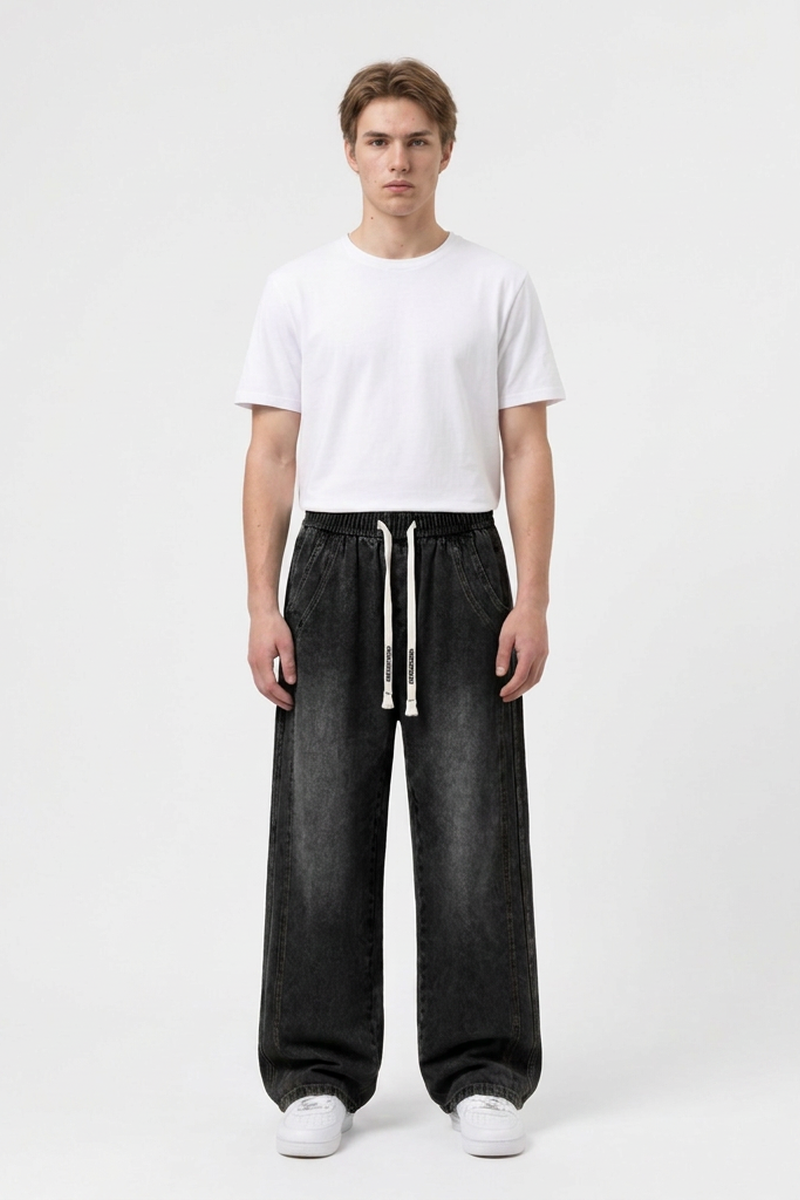Men's Casual Loose Wide Leg Drawstring Jeans
