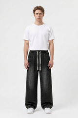 Men's Casual Loose Wide Leg Drawstring Jeans