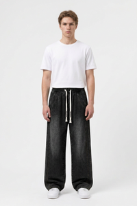 Men's Casual Loose Wide Leg Drawstring Jeans