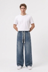 Men's Casual Loose Wide Leg Drawstring Jeans