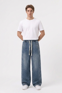 Men's Casual Loose Wide Leg Drawstring Jeans