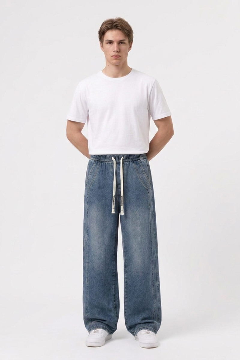 Men's Casual Loose Wide Leg Drawstring Jeans