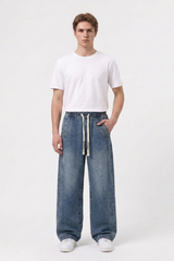 Men's Casual Loose Wide Leg Drawstring Jeans