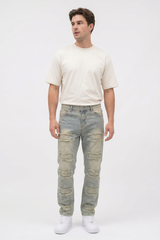 Men's Multi-Panel Frayed Slim Straight Leg Jeans