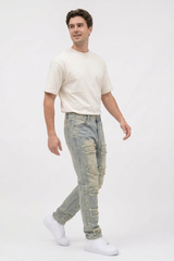 Men's Multi-Panel Frayed Slim Straight Leg Jeans