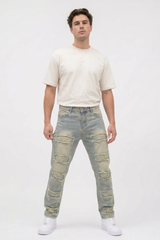 Men's Multi-Panel Frayed Slim Straight Leg Jeans