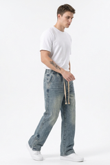 Men's Relaxed Fit Wide Leg Drawstring Jeans