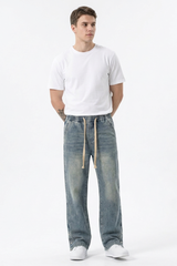 Men's Relaxed Fit Wide Leg Drawstring Jeans