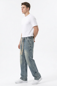 Men's Relaxed Fit Wide Leg Drawstring Jeans
