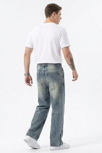 Men's Relaxed Fit Wide Leg Drawstring Jeans