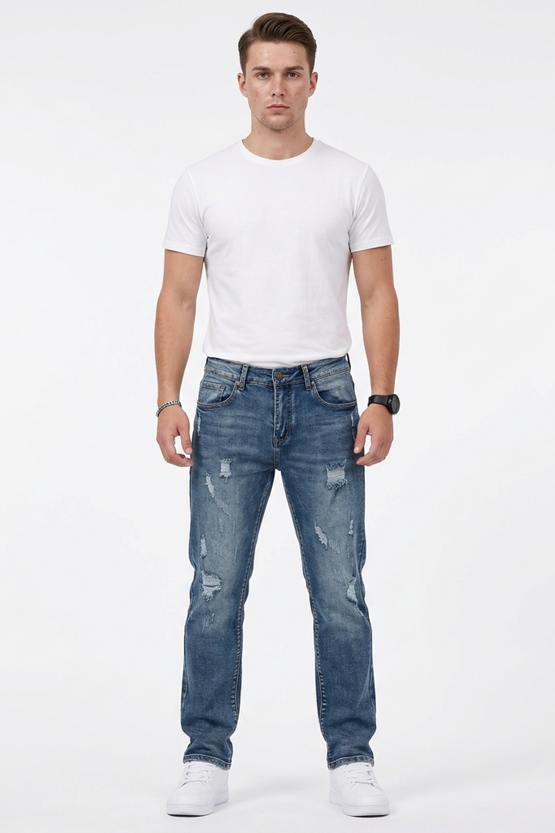 Men's Casual Rip Detail Slim Straight Jeans