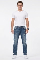 Men's Casual Rip Detail Slim Straight Jeans
