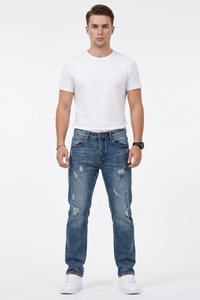 Men's Casual Rip Detail Slim Straight Jeans